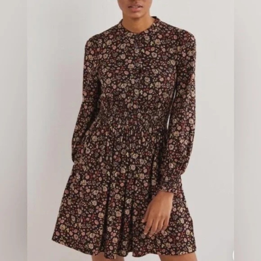 Boden Smocked Floral Puff Sleeve Shirtdress Size 2